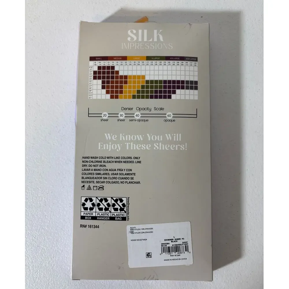 Silk Impressions NEW Size L Black 20 Denier Shimmer Sheer High-Waisted Pantyhose